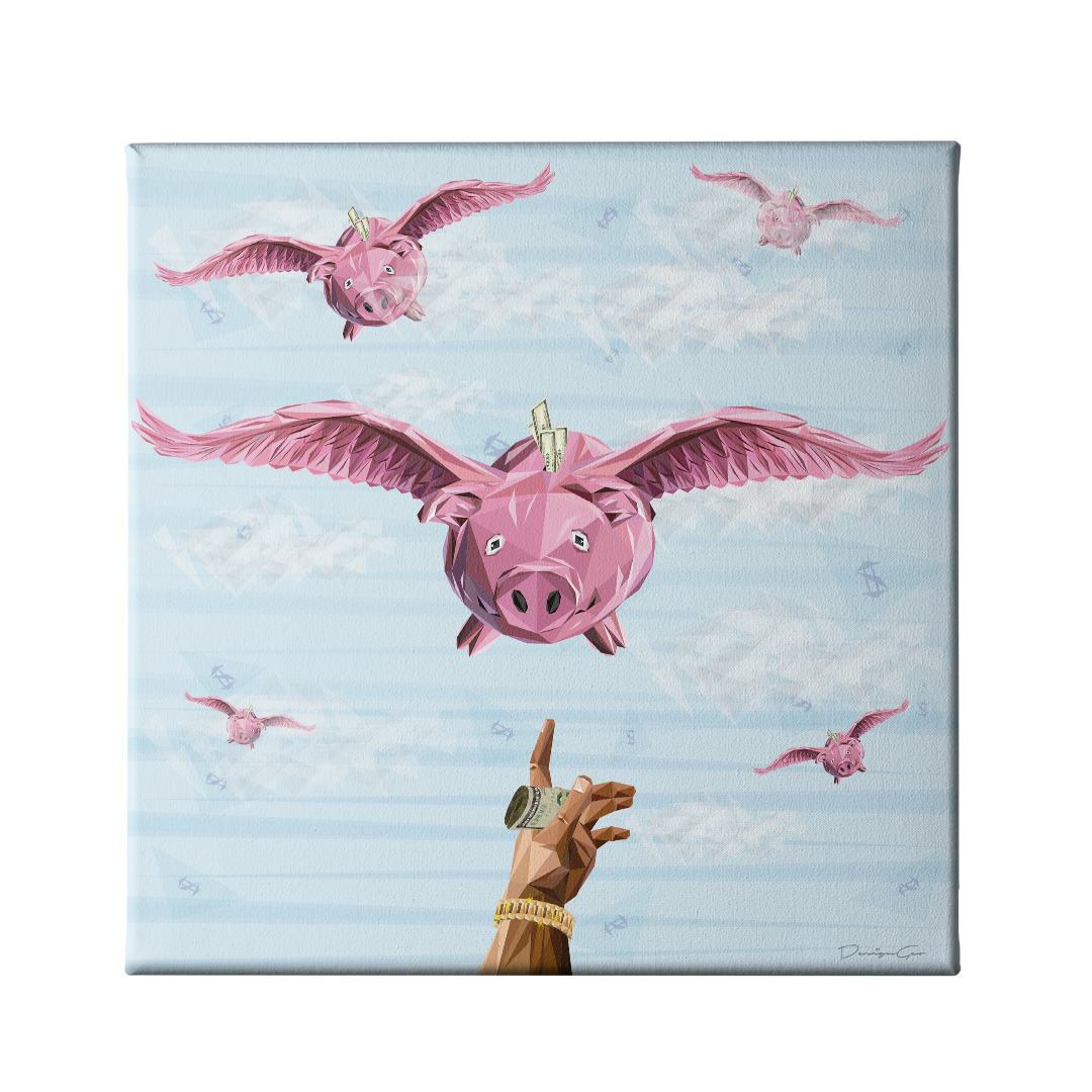 Piggy Bank Art Square Canvas Print by DesignGeo
