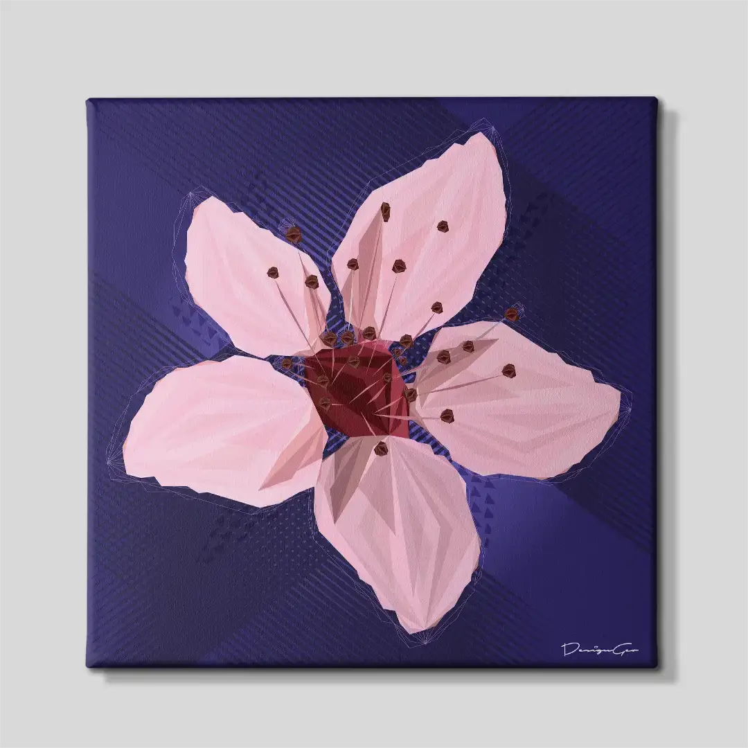 Front view of the luxury cherry blossom portrait square canvas print, a premium contemporary floral artwork tailored for stylish livings and relaxation spaces