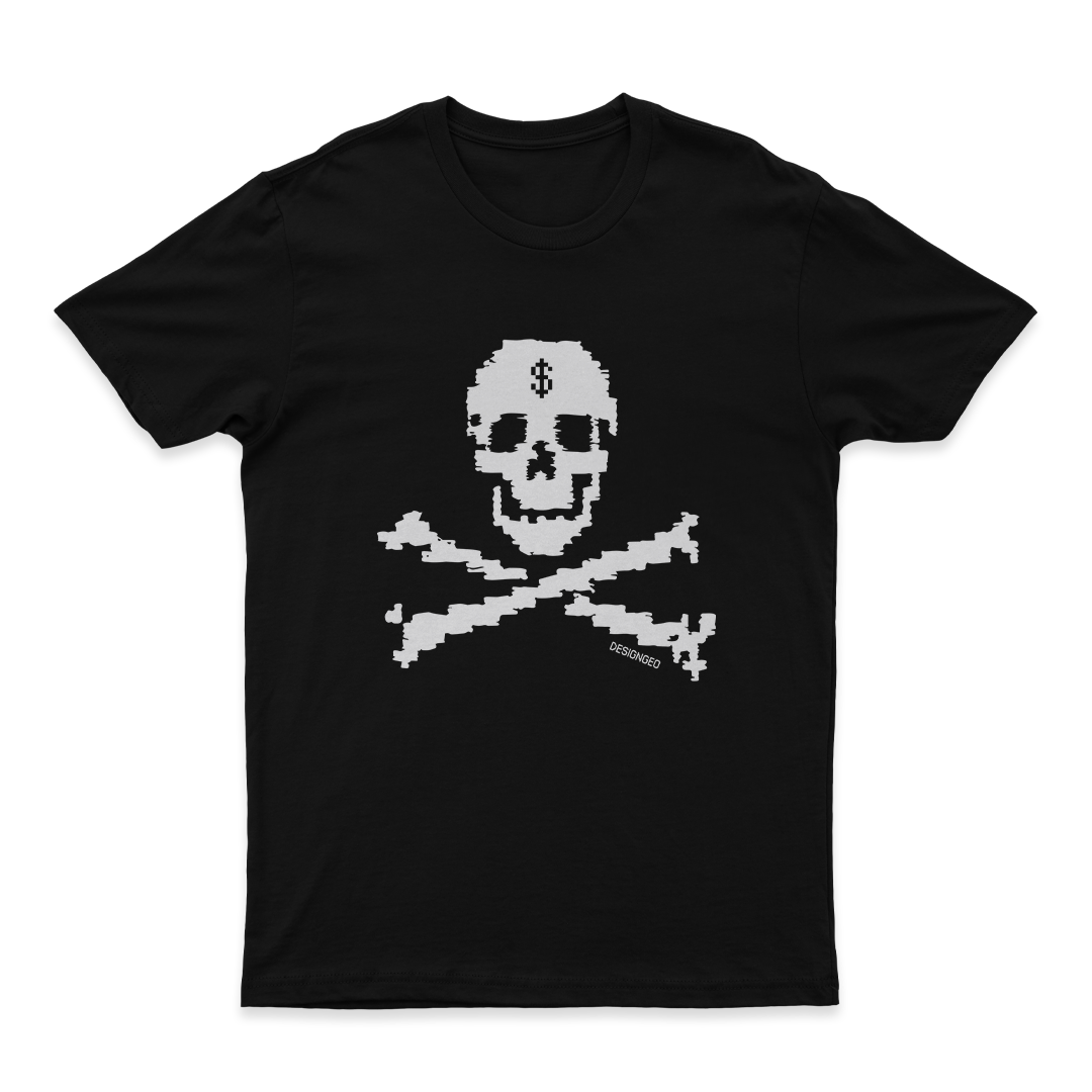 Unique black graphic tee pirate skull