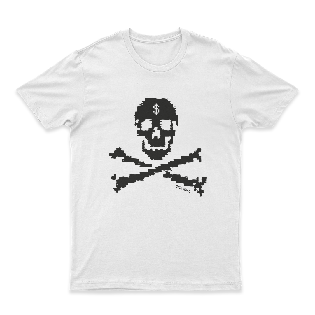 Unique white graphic tee pirate skull