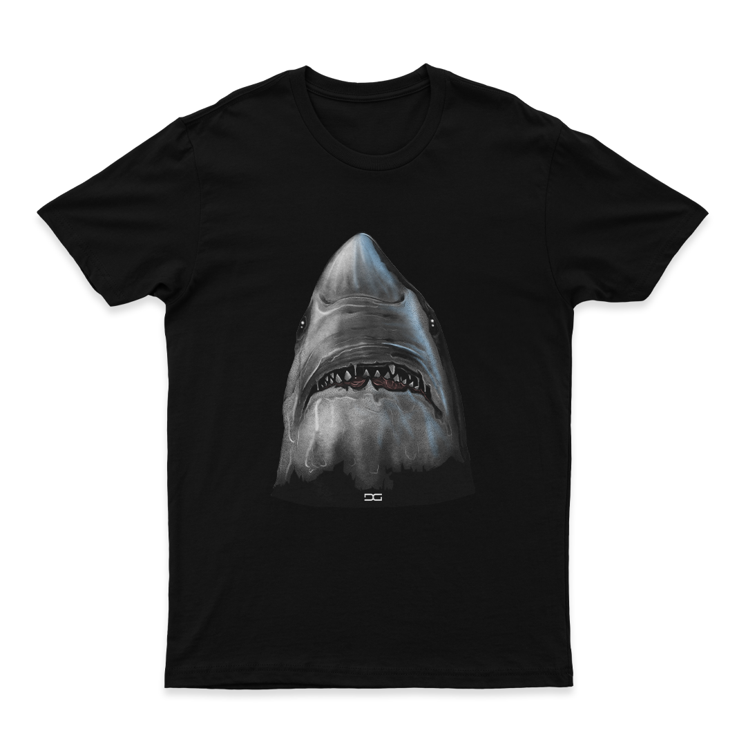 Unique black graphic tee shark