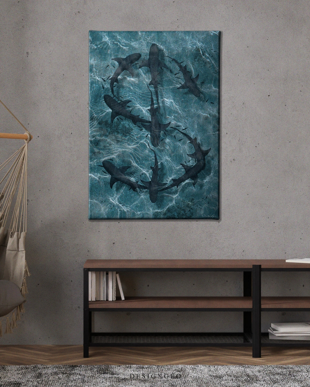 Shark Tank Art Rectangular Canvas Print by DesignGeo