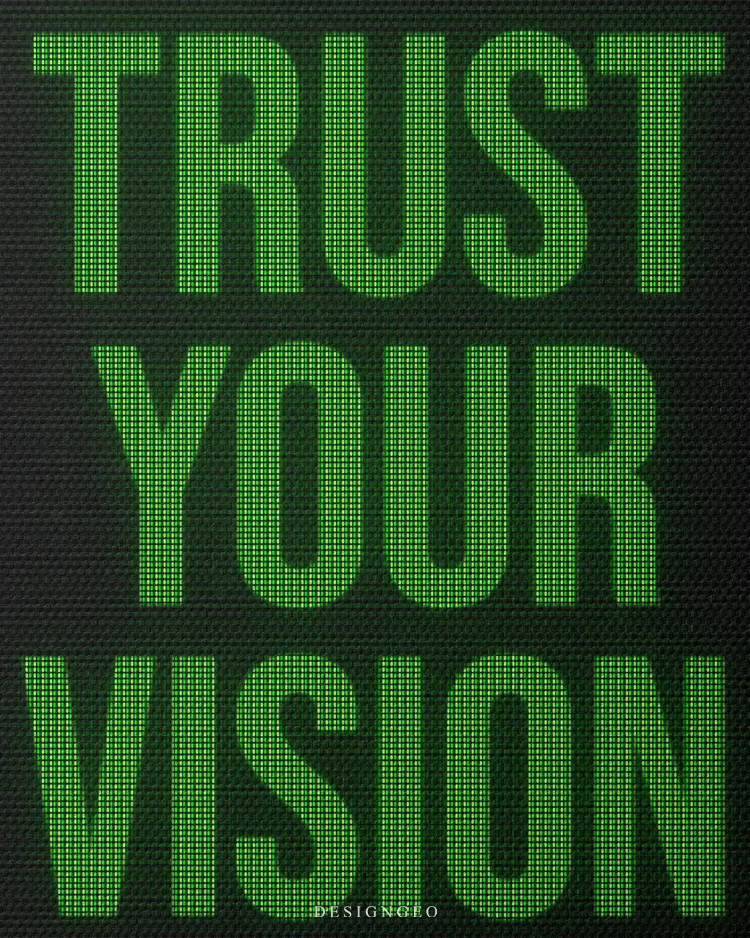 Detailed view of the "Trust Your Vision" canvas art, highlighting the crisp layout and the striking contrast of the bright green lettering on a premium dark texture