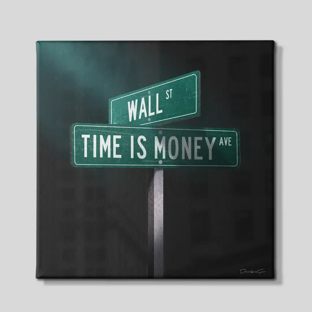 Front view of the Wall Street sign square canvas wall art, a premium decorative piece for trading rooms, executive offices, or modern entrepreneurial workspaces