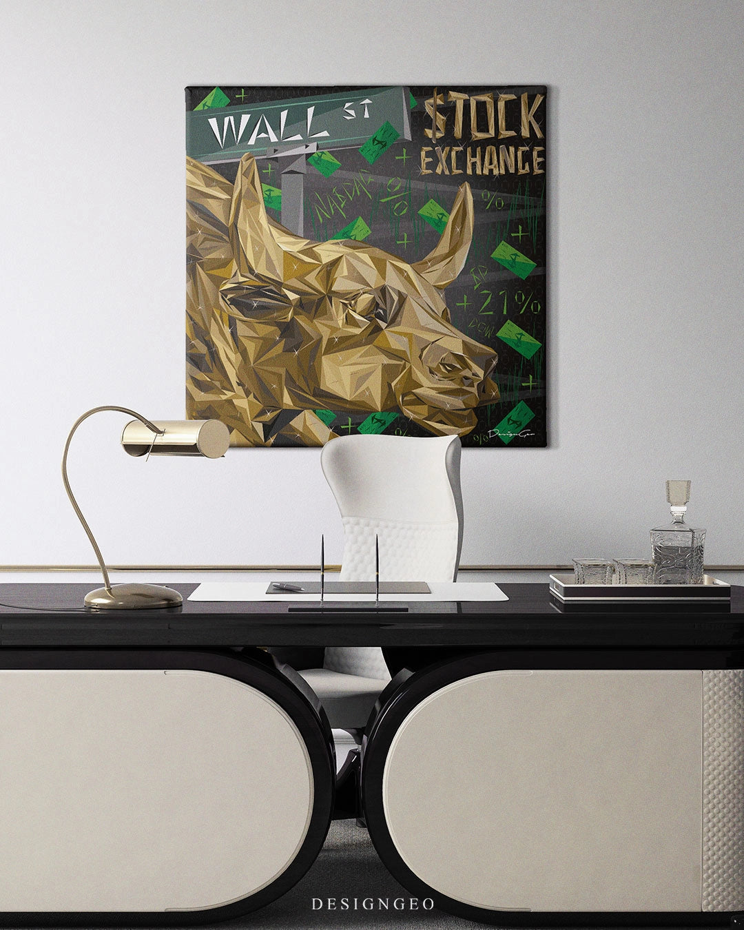 Wall Street Bull limited edition square canvas print created by designgeo