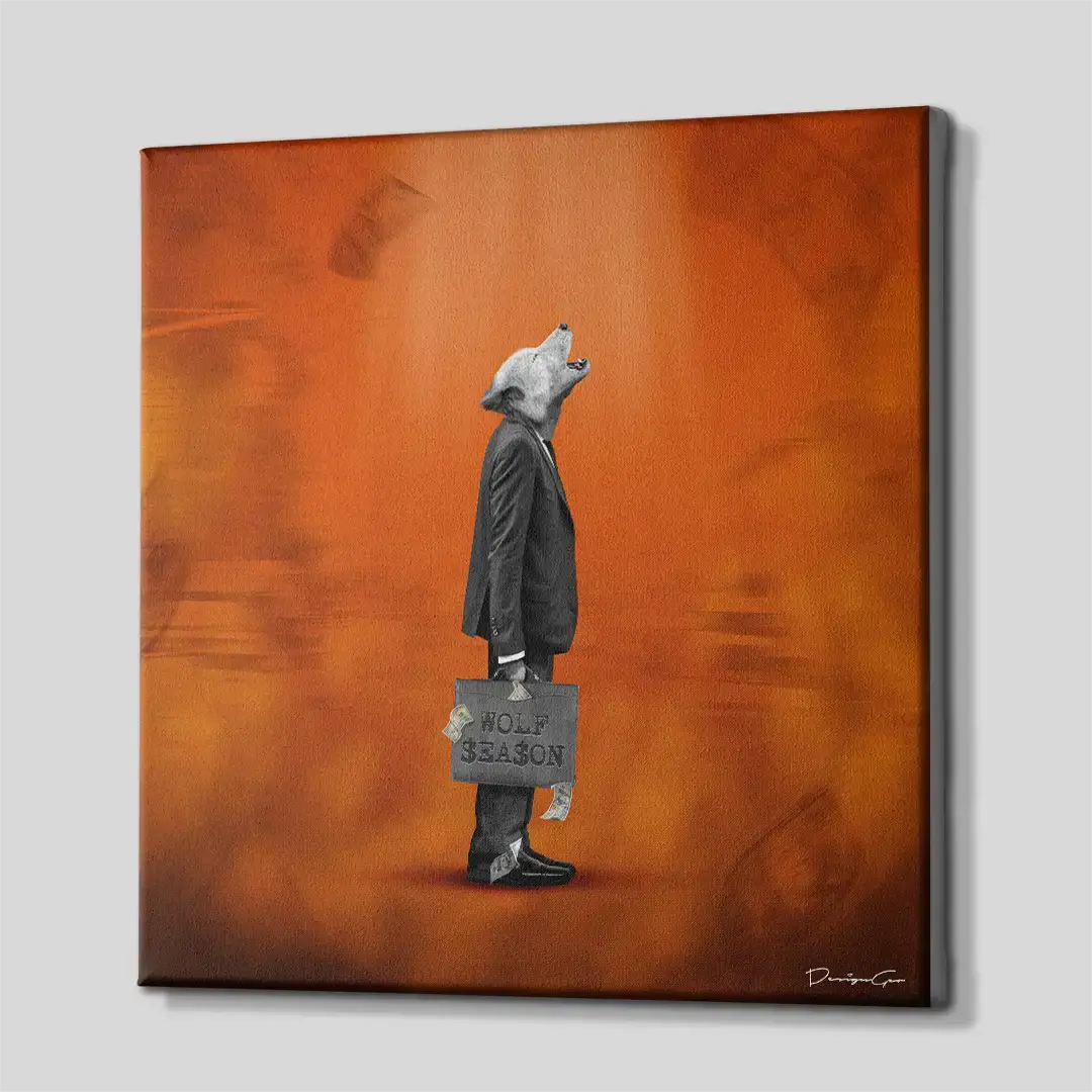 Side angle of the orange business-themed motivation canvas print, highlighting the high-quality gallery wrap finish and the professional 3D frame depth