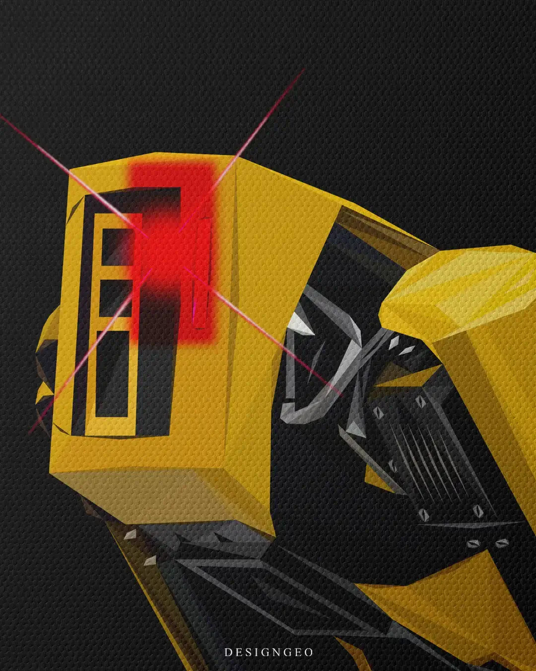 Detailed view of the "Cyber Guard" art, showcasing the vibrant yellow metallic textures and the sophisticated industrial design of the robot dog canvas